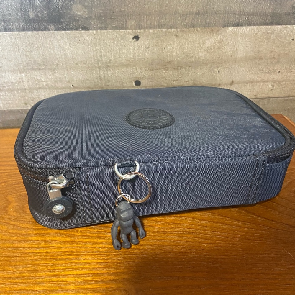 Kipling Black Brush/Pencil Case 9x6.5” with Monkey Charm